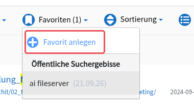 “Favorites” drop-down menu with the entry “Create new Bookmark” (“Favorit anlegen”)
