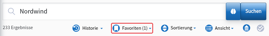 “Favorites (1)” (“Favoriten (1)”) button in the toolbar below the search bar