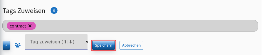 Selected tag “contract”; “Save” is highlighted