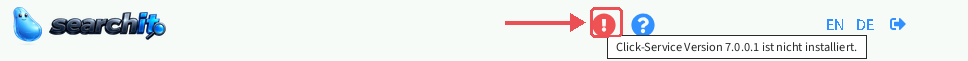searchit header with the red icon with the exclamation mark, below it the notice that the Click-Service is not installed