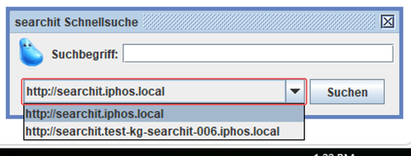 The quick search with the selection of two searchit instances expanded