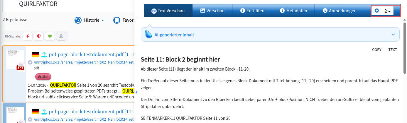 Preview of the second section; the section navigation to the right of the tabs is highlighted