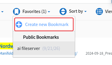 Падащо меню „Favorites“ със записа „Create new Bookmark“