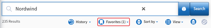 Бутон „Favorites (1)“ в лентата с инструменти под реда за търсене