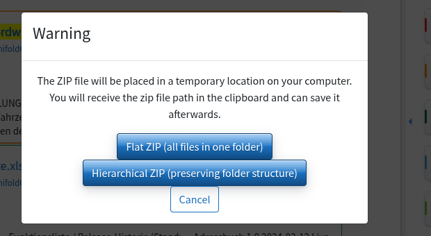 Прозорец с указание с „Flat ZIP“, „Hierarchical ZIP“ и „Cancel“