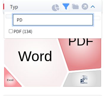Filter “Type” (“Typ”) with the text search “PD” in the funnel list