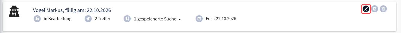 Eintrag in der Abfrageliste; markiert das Symbol „Bearbeiten“