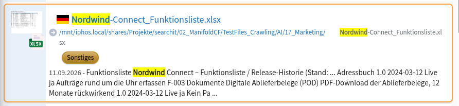 Active result with an orange frame (Active Mode)