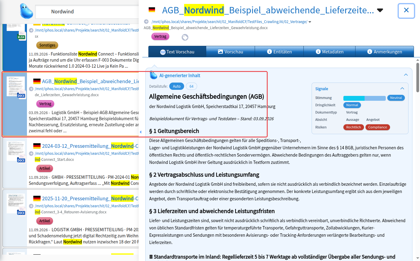 Mit der Pfeiltaste rechts geöffnete Vorschau des aktiven Treffers