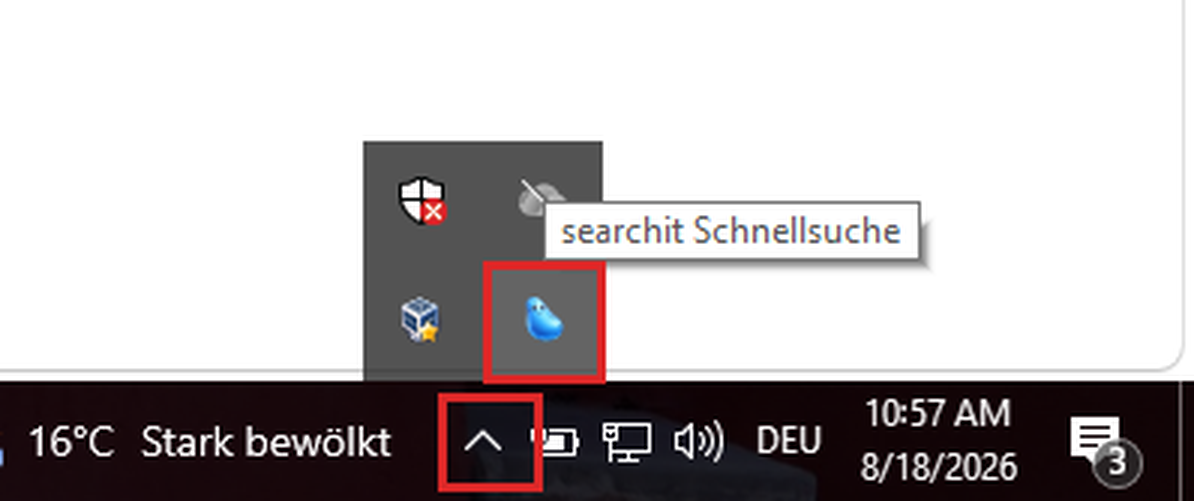 Das searchit-Symbol im Infobereich, rot markiert