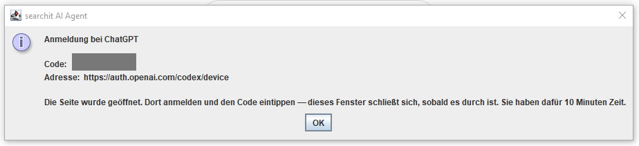 Gerätecode für die Anmeldung bei ChatGPT